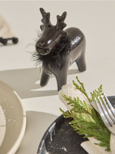 Weihnachtsfigur Rentier mit Fellkragen