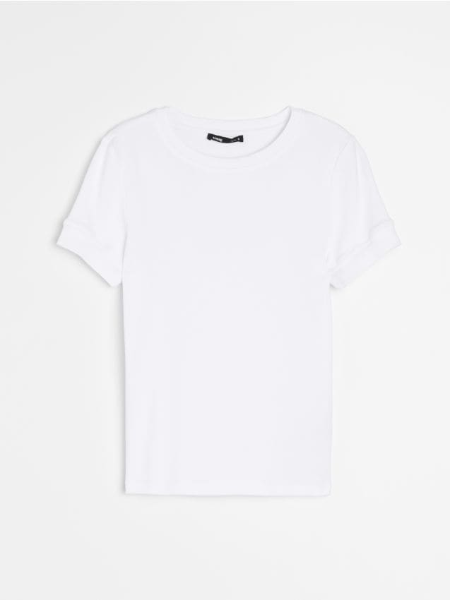 Sinsay - Tricou uni cu mânecă scurtă și amestec de modal - alb