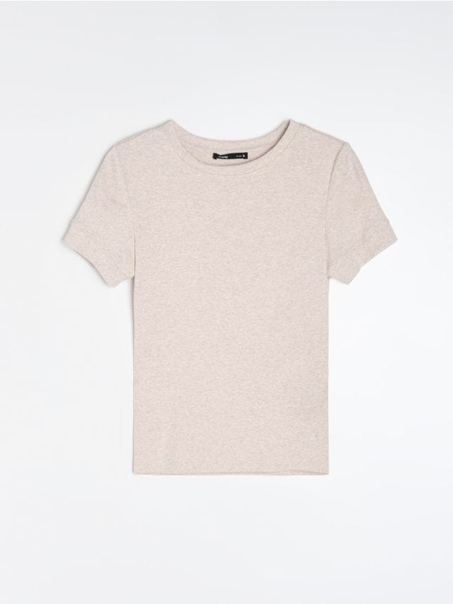 Sinsay - Tricou uni cu mânecă scurtă și amestec de modal - bej