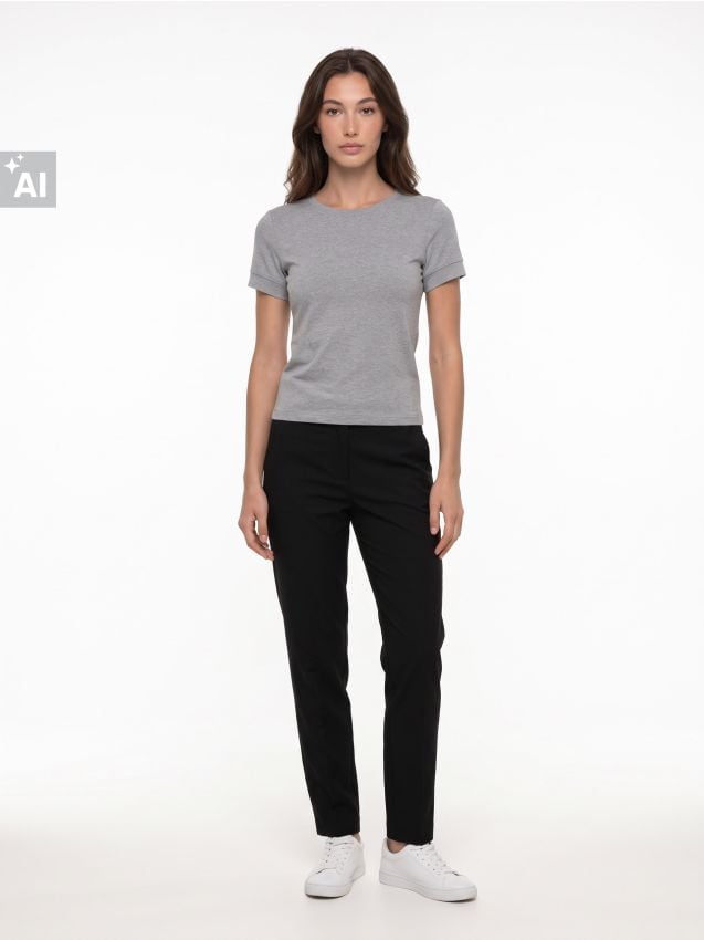 Sinsay - Tricou uni cu mânecă scurtă și amestec de modal - gri deschis