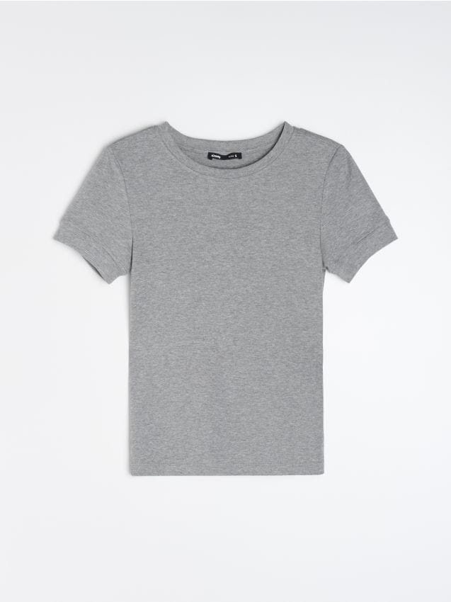 Sinsay - Tricou uni cu mânecă scurtă și amestec de modal - gri deschis