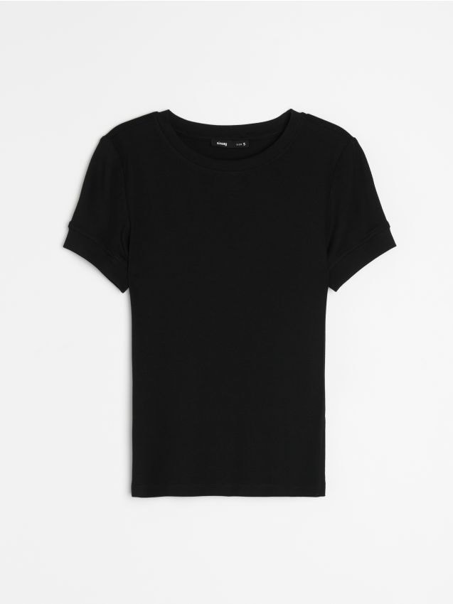 Sinsay - Tricou uni cu mânecă scurtă și amestec de modal - negru