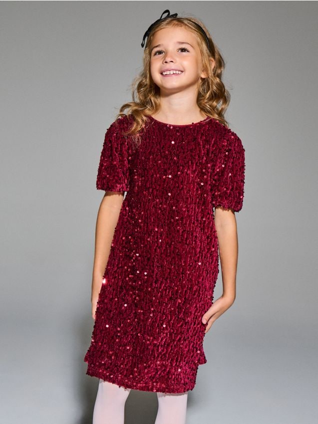 Sinsay - Flitrované šaty - burgundská červená