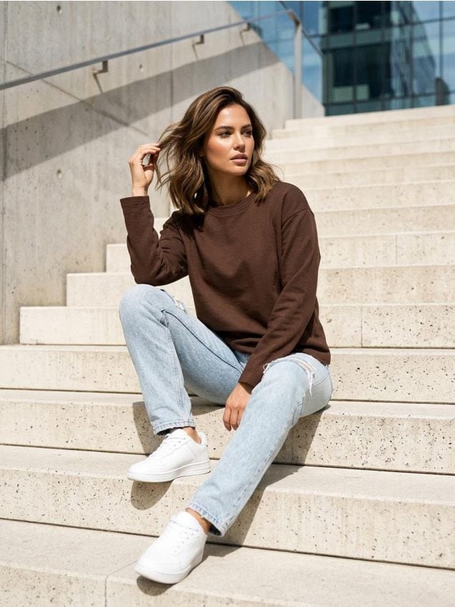 Sinsay - Tricou din bumbac din țesătură interlock densă - maro