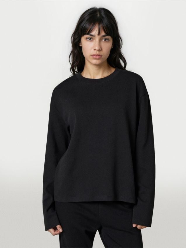 Sinsay - Bawełniana koszulka z gęstego splotu Interlock - czarny