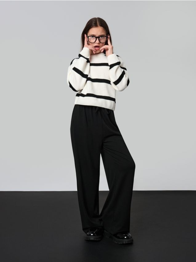 Sinsay - Spodnie wide leg basic - czarny