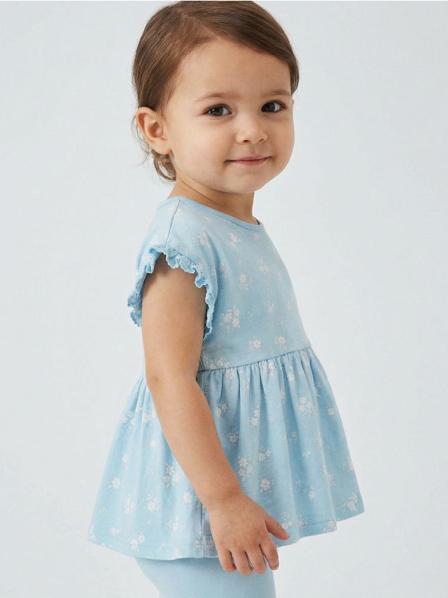 Sinsay - Rochie cu body și model floral cu volănașe - albastru-pal