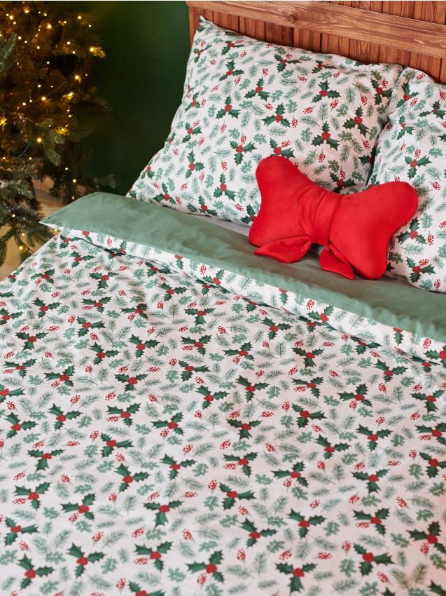 Sinsay - Súprava bavlneného posteľného prádla s vianočným motívom - biela