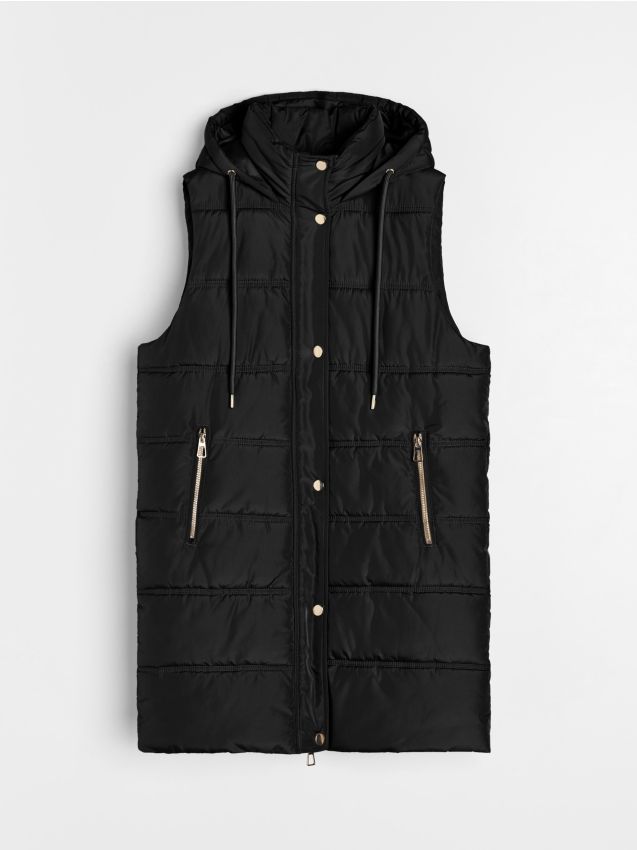 Sinsay - Kamizelka puffer z kapturem - czarny