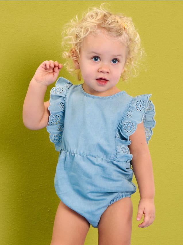 Sinsay - Body din bumbac cu volane decorative - albastru