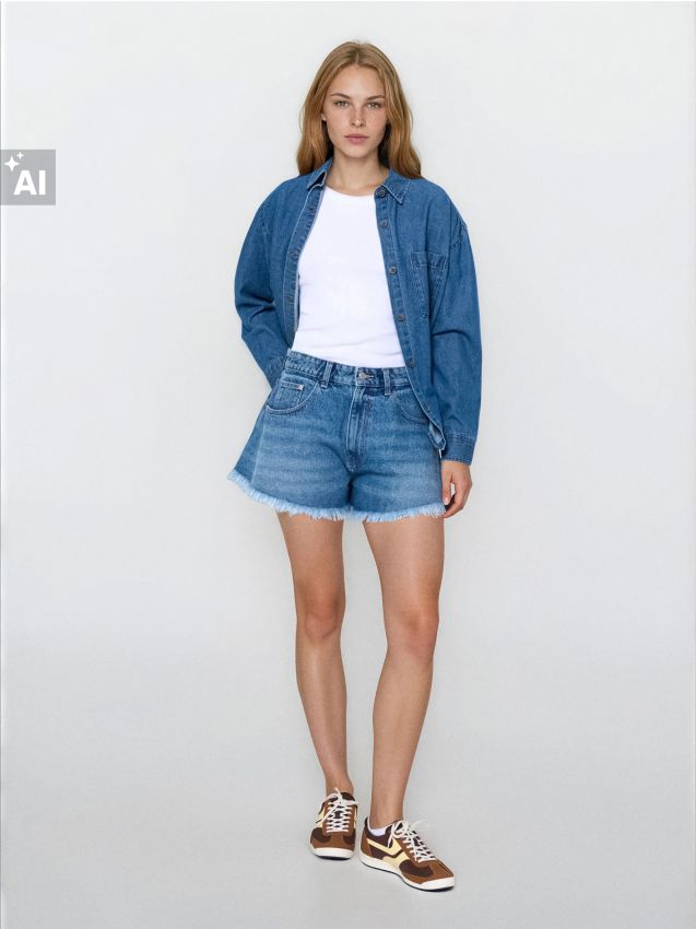 Sinsay - Șorturi din denim high waist cu tiv destrămat - albastru