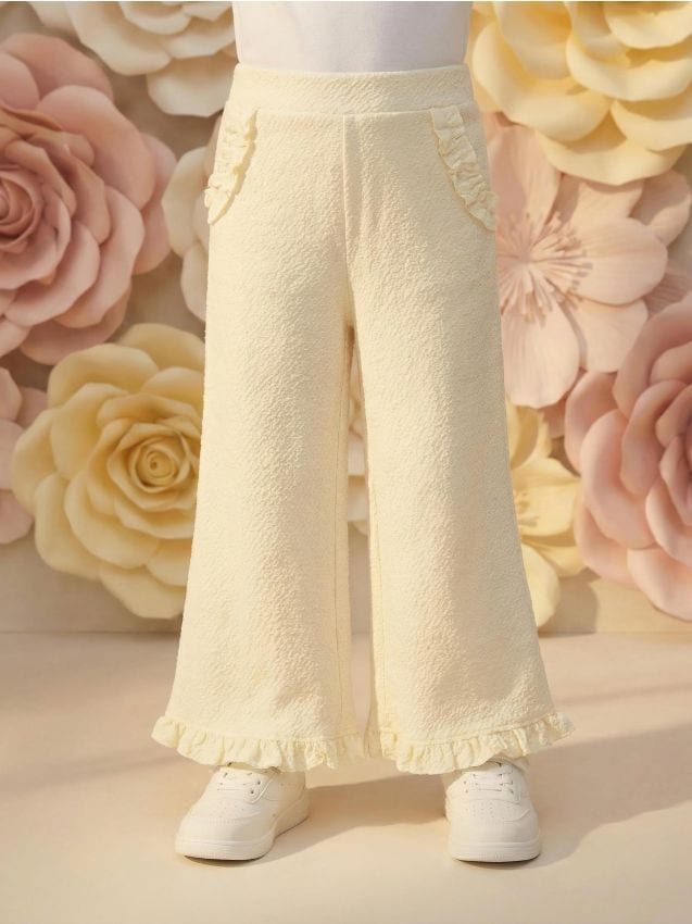 Sinsay - Pantaloni largi cu volane decorative - galben-deschis