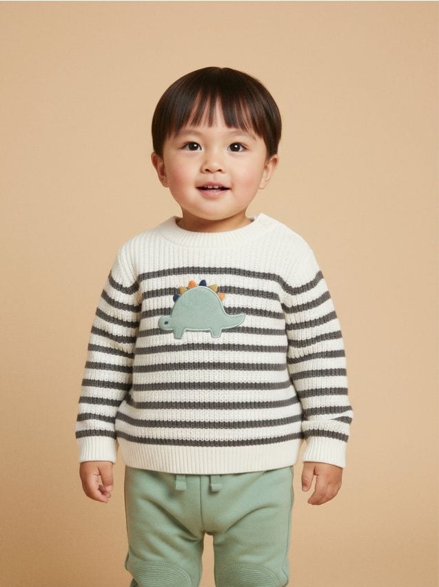 Sinsay - Pulover din bumbac în dungi - crem