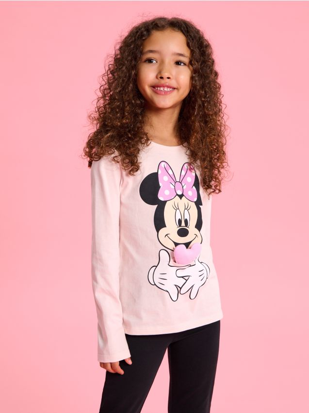 Sinsay - Tričko s dlhými rukávmi Minnie Mouse - pastelová ružová