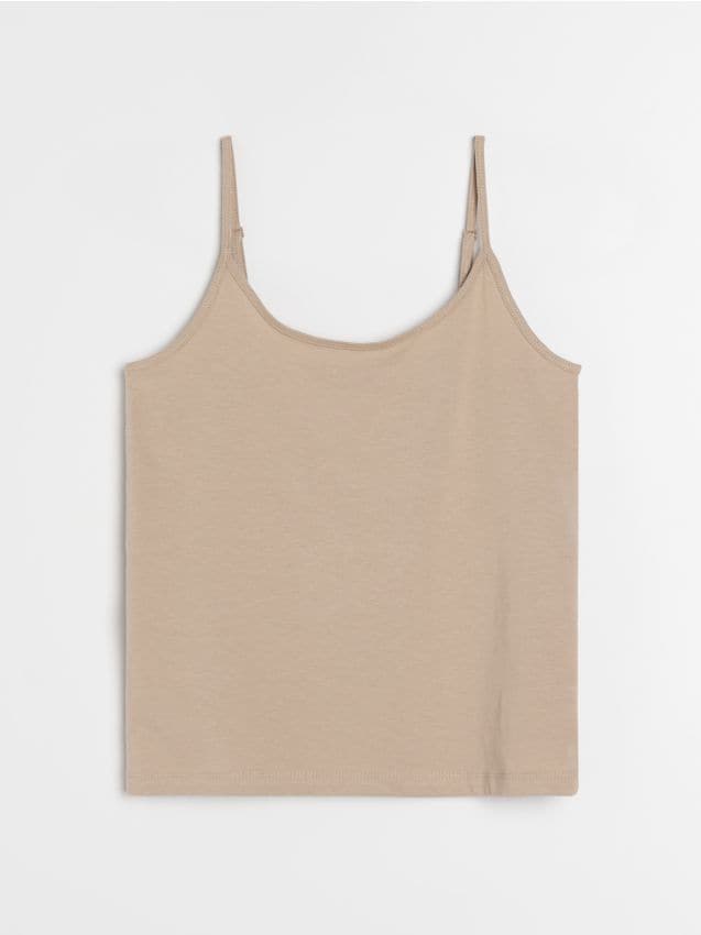 Sinsay - Bawełniana koszulka na ramiączkach - beżowy