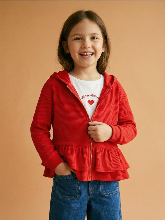 Sinsay - Hanorac cu glugă și fermoar - roșu