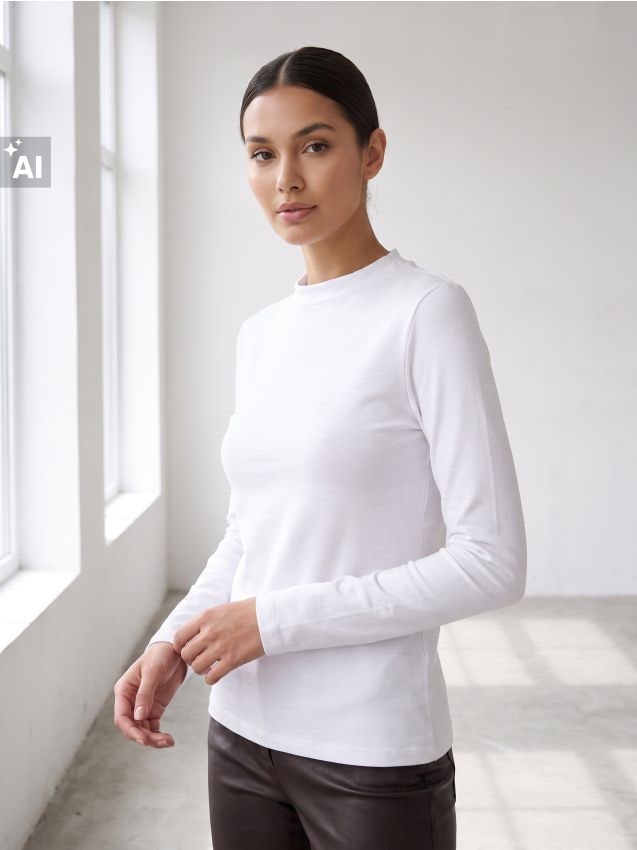 Sinsay - Tricou din bumbac, cu mânecă lungă - alb