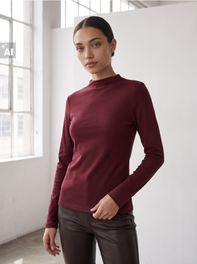 Sinsay - Tricou din bumbac, cu mânecă lungă - roșu-aprins