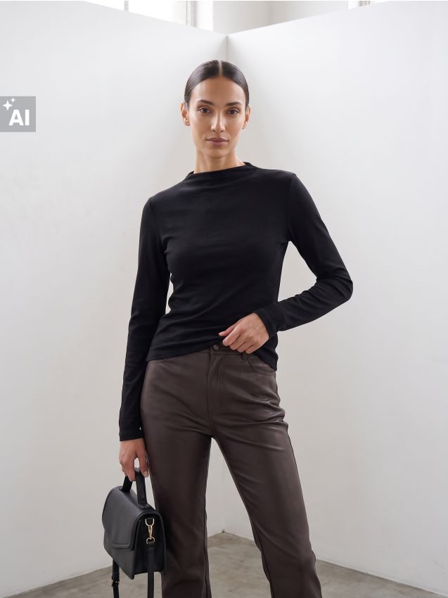 Sinsay - Tricou din bumbac, cu mânecă lungă - negru