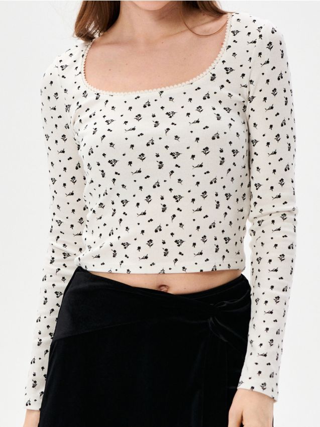 Sinsay - Bluză din bumbac cu mânecă lungă - multicolor