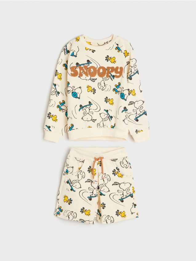 Komplet: bluza i szorty Snoopy Kolor kremowy - SINSAY - 553AY-01X