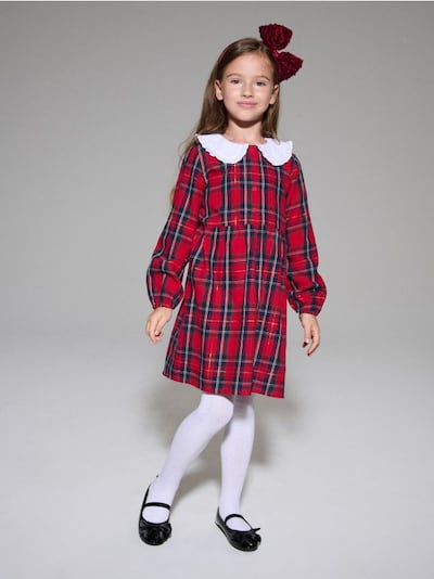 Karirana haljina s pamučnim okovratnikom