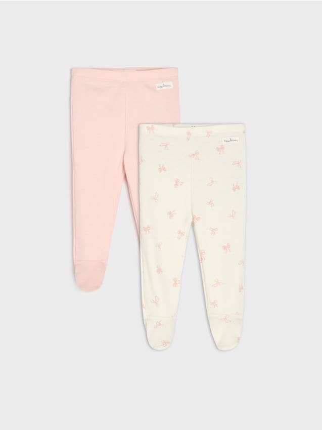 Sinsay - Colanți din bumbac cu imprimeu funde 2 pack - crem
