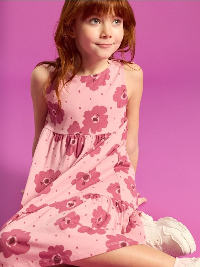 Sinsay - Rochie din bumbac tip hanorac cu imprimeu floral - bej