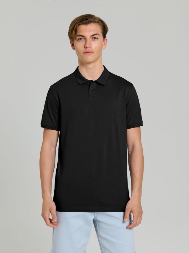 Sinsay - Bawełniana koszulka polo - czarny