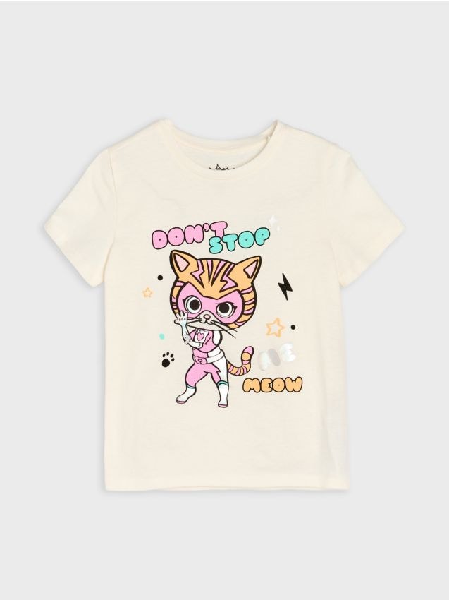 Sinsay - Tričko Disney Junior Super Kitties - krémová
