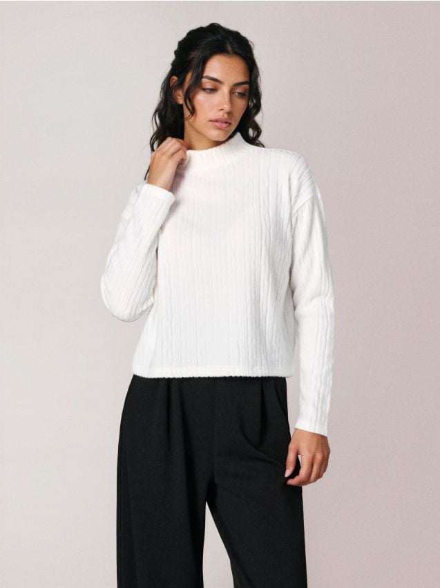 Sinsay - Bluza cu model texturat - crem