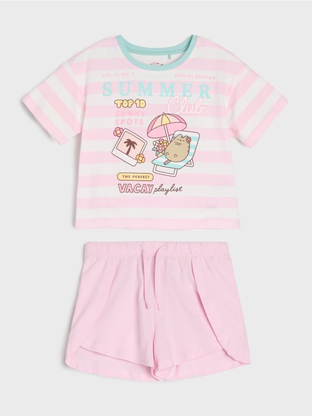 Sinsay - Pijamă din bumbac în două piese Pusheen the Cat - roz-pastel