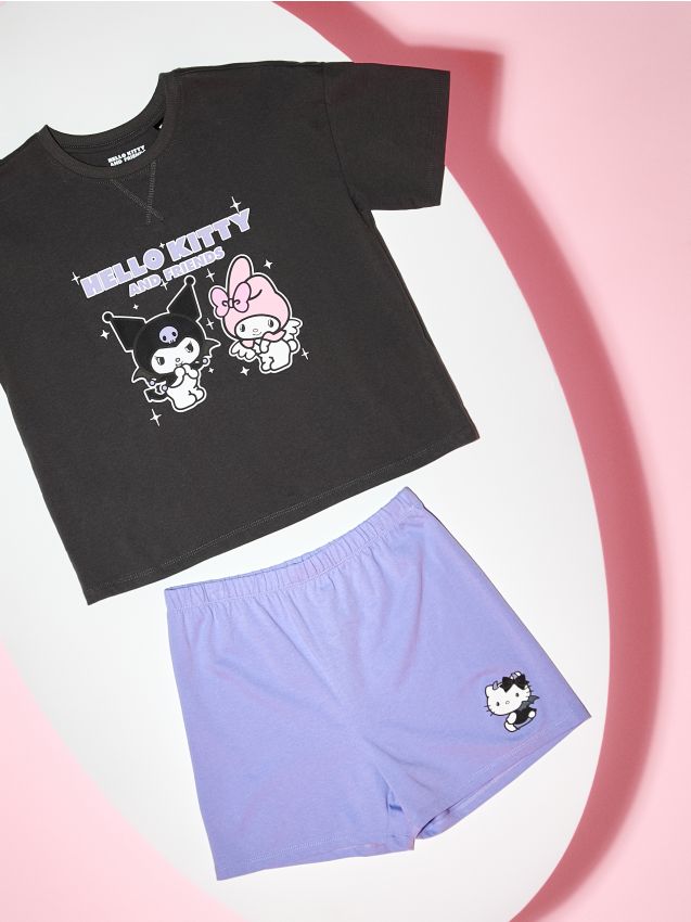 Sinsay - Pijama din bumbac în două piese cu imprimeu Hello Kitty and Friends - gri-închis