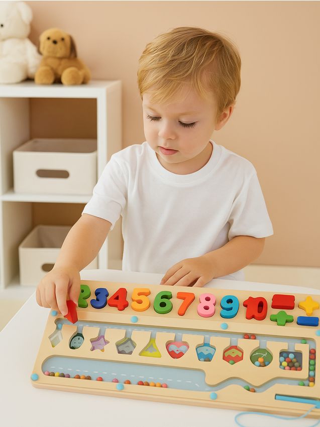 Sinsay Sinsay - Ξύλινο εκπαιδευτικό παζλ – εκμάθηση αριθμών και χρωμάτων με μαγνητικό λαβύρινθο - πολυχρωμο