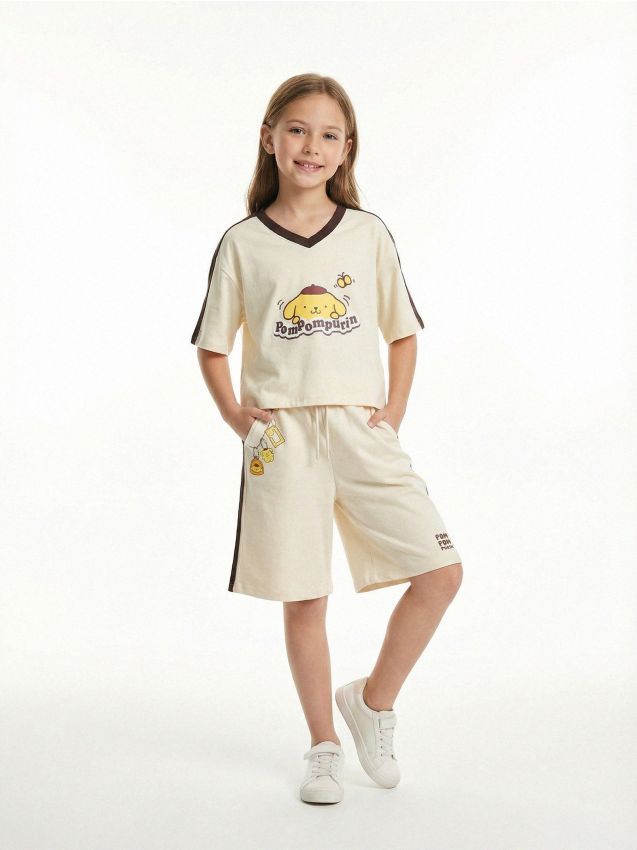 Sinsay - Bawełniane szorty z nadrukiem PomPomPurin - beżowy