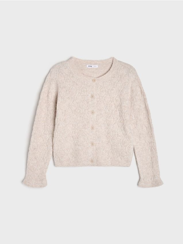 Sinsay - Cardigan cu model torsadat și perle decorative - bej