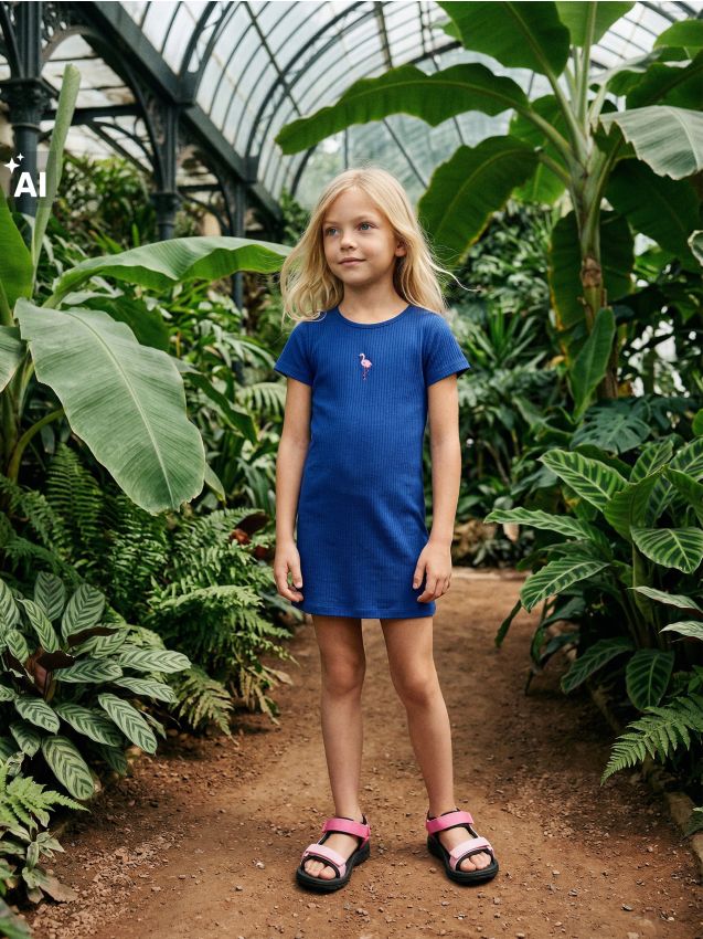Sinsay - Rochie reiată cu broderie flamingo - albastru-violet