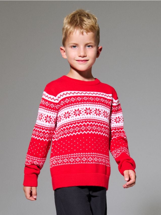 Sinsay - Vianočný sveter so škandinávskym vzorom a snehovými vločkami - červená