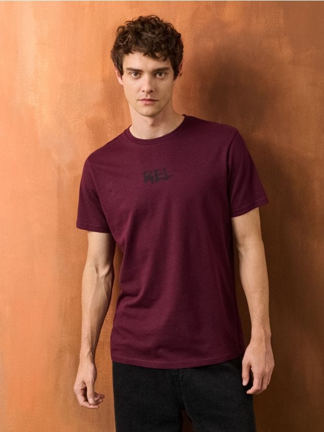 Sinsay - Tricou cu imprimeu - bordo