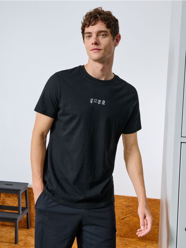 Sinsay - Tricou cu imprimeu - negru