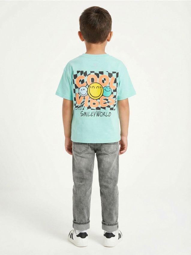 Sinsay - Tricou din bumbac cu imprimeu SmileyWord - albastru