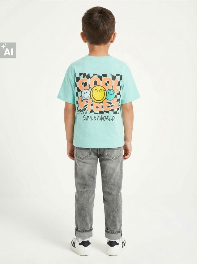 Sinsay - Tricou din bumbac cu imprimeu SmileyWorld® - albastru