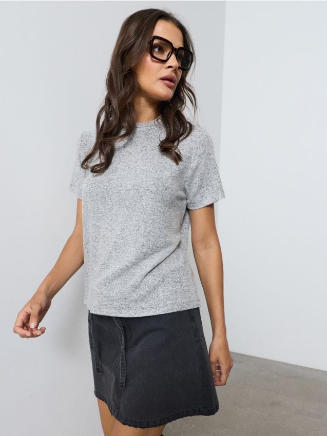 Sinsay - Tricou cu adaos de viscoză - gri-închis
