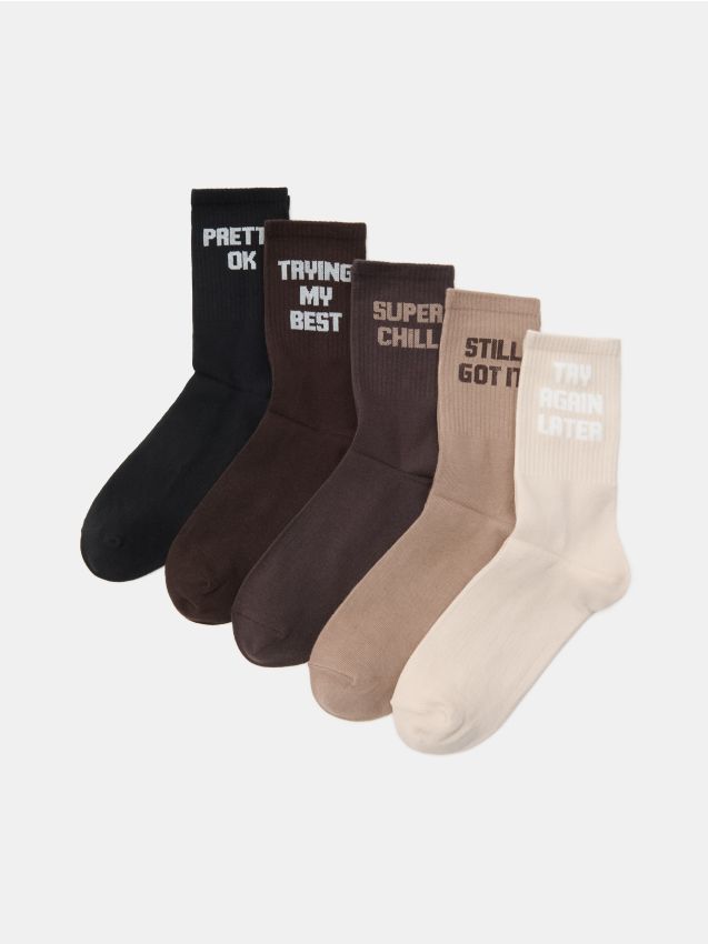 Sinsay - Șosete reコンビニte cu inscripție și bumbac set de 5 - multicolor