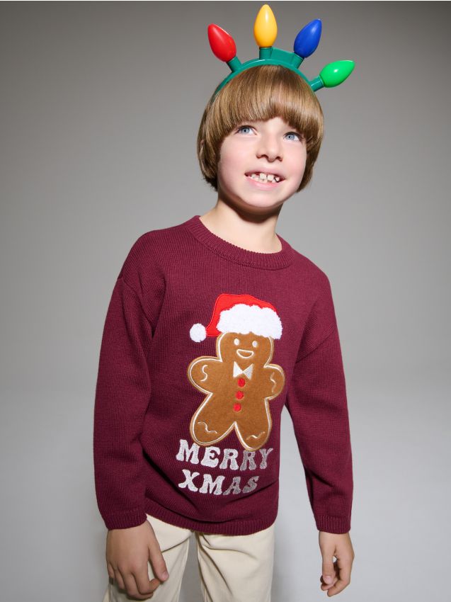 Sinsay - Vianočný sveter s perníčkom - burgundská červená