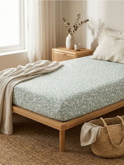 Kummiga voodilina taimemustriga