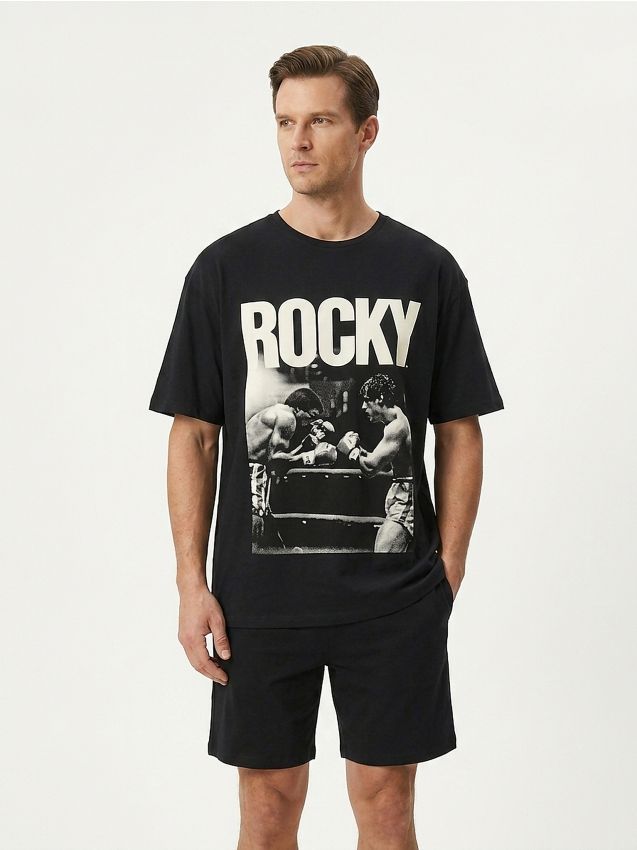Sinsay - Bawełniana piżama dwuczęściowa z nadrukiem Rocky Balboa - czarny