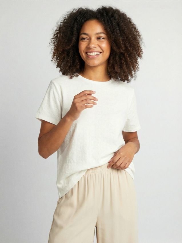 Sinsay - Tricou ajurat - crem