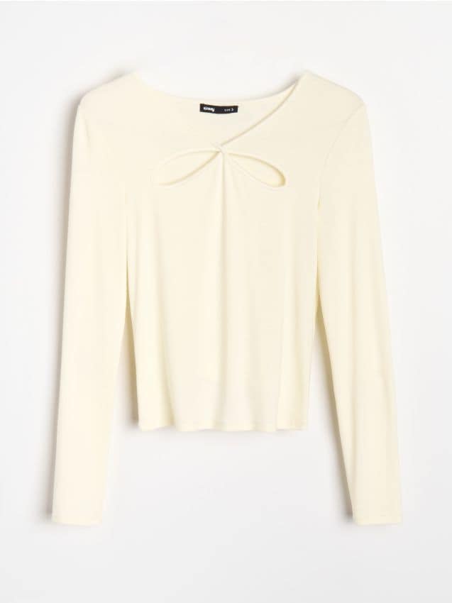 Sinsay - Bluzka z ozdobnym dekoltem i wiskozą - żółty