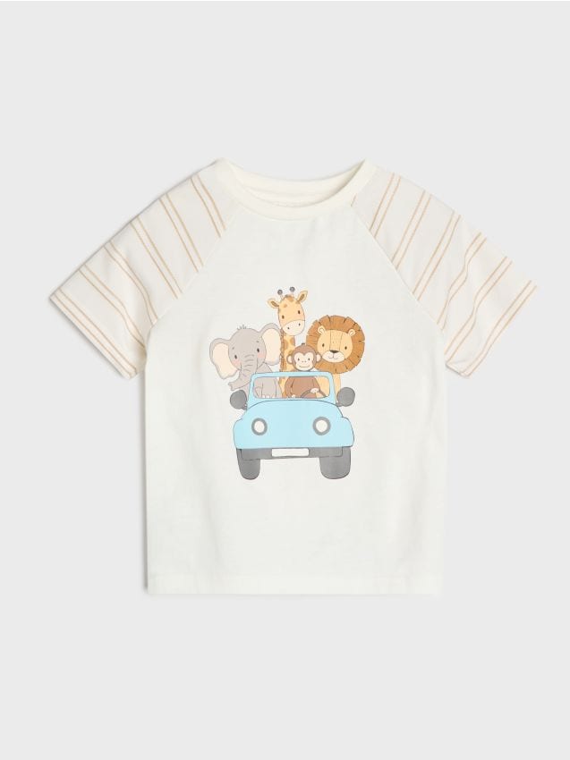 Sinsay - Tricou din bumbac cu imprimeu - crem